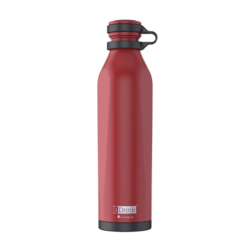 IDRINK® - b-evo Revolutionary Thermal Bottle, 3 Walls, Stainless Steel Bottle with Double Cap, 500 ML (Scarlet Tiziano)