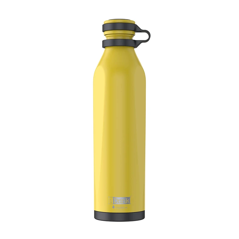 IDRINK® - b-evo Revolutionary Thermal Bottle, 3 Walls, Stainless Steel Bottle with Double Cap, 500 ML (YELLOW MICHELANGELO)
