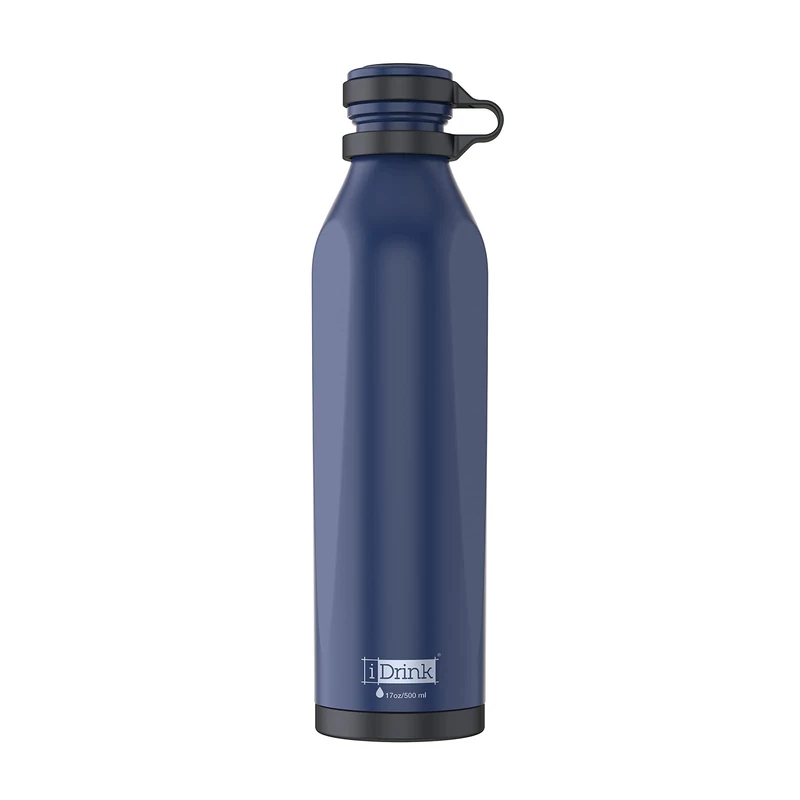 IDRINK® - b-evo Revolutionary Thermal Bottle, 3 Walls, Stainless Steel Bottle with Double Cap, 500 ML (Blue BRUNELLESCHI)