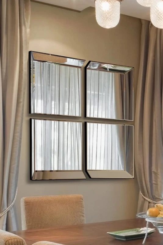 All Glass Modern 4 Panel Tray Design Wall Mirror 106 x 106 CM 3ft6 x 3ft6