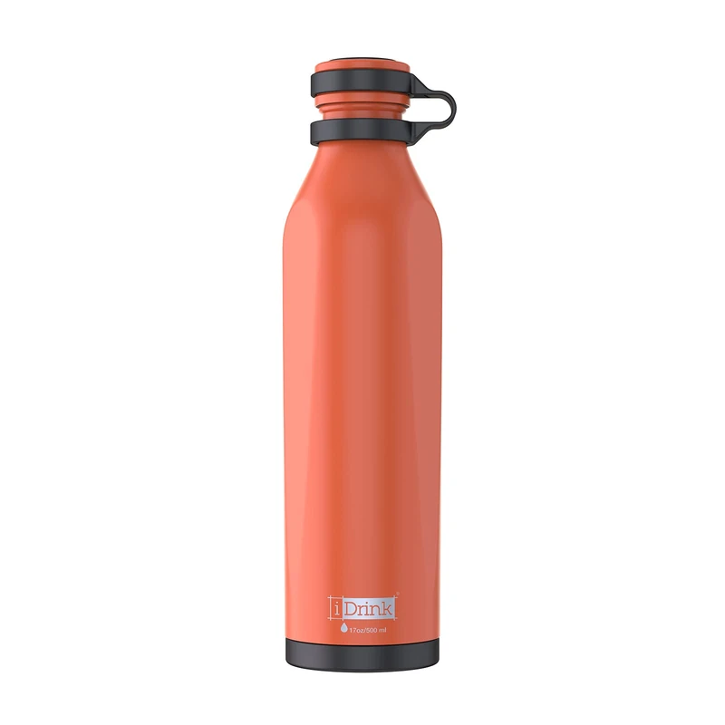 IDRINK® - b-evo Revolutionary Thermal Bottle, 3 Walls, Stainless Steel Bottle with Double Cap, 500 ML (Orange Modigliani)