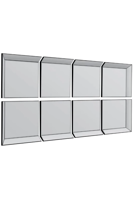 All Glass Modern 8 Panel Tray Design Wall Mirror 212 x 106 CM 8ft1 x 3ft6