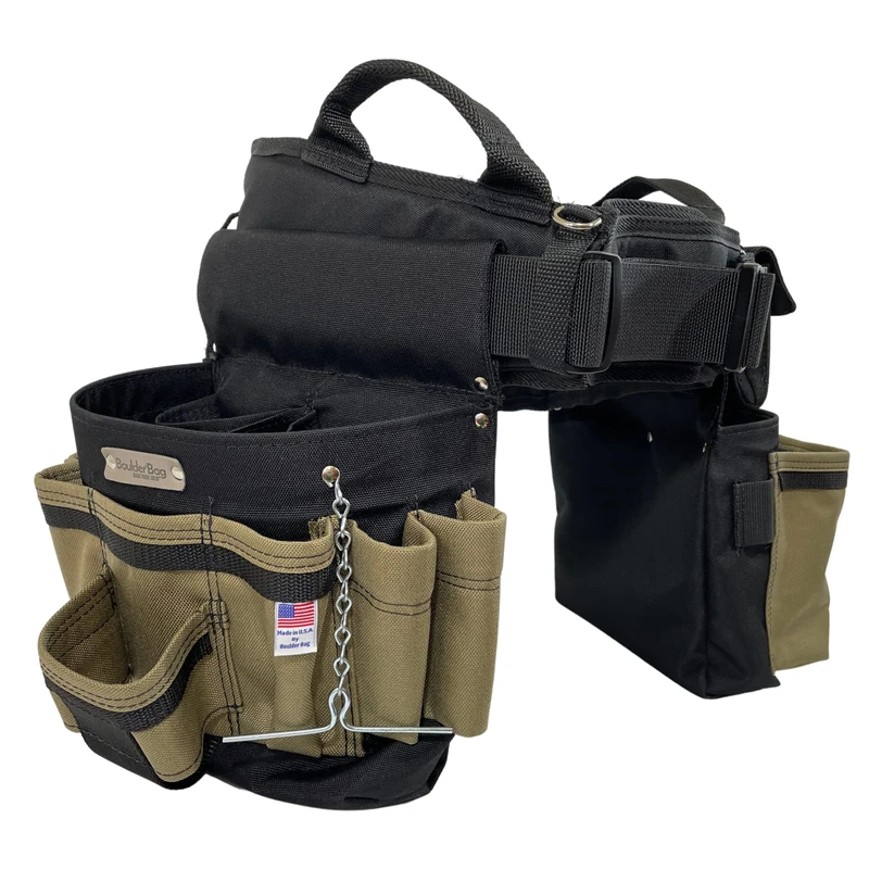 Boulder Bag Ultimate Electrician's MAX Combo with Comfort Back Support Tool Belt, Quick Release Buckle, Heavy Duty Tool Belt, Tan (Medium 28-32 Inch Waist), Made in USA