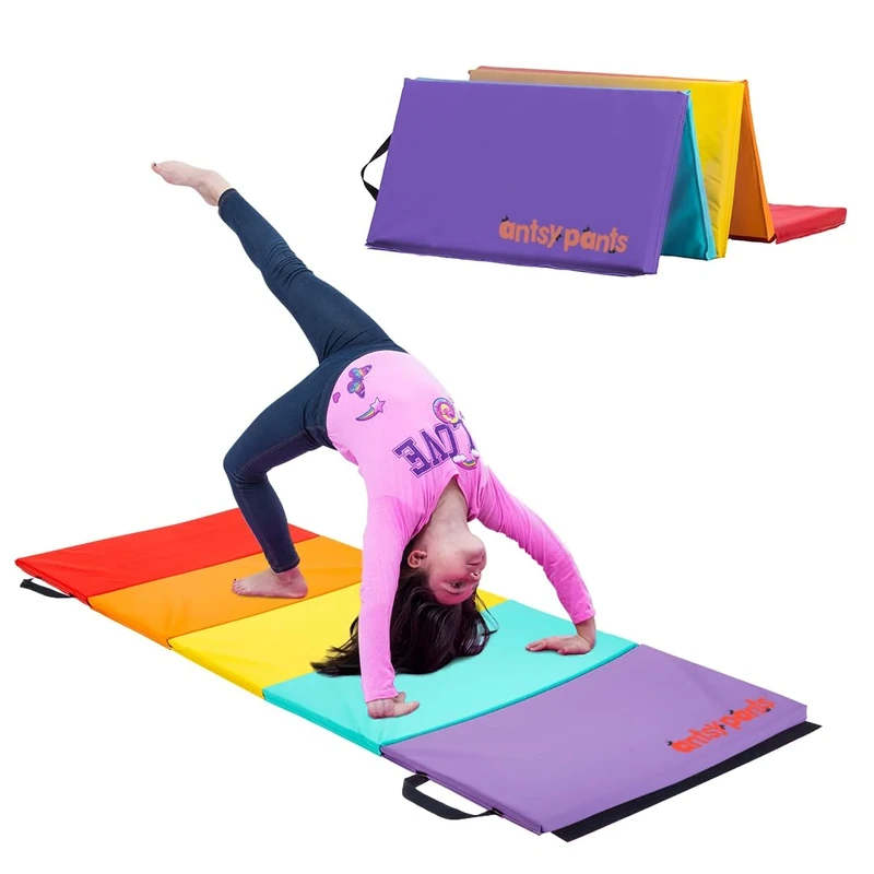 Flybar Gymnastics Mat – Easy to Clean, Sturdy, Foldable Tumbling Mat for Kids, Padded, Lightweight, Portable, Carrying Handle