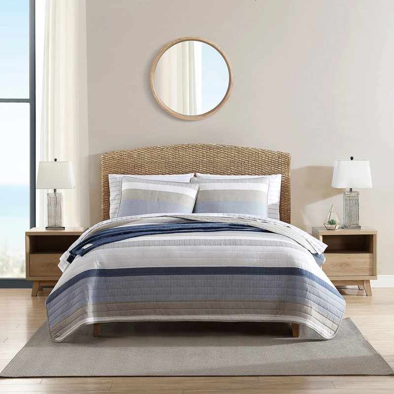 Nautica - Twin Quilt Set, Cotton Reversible Bedding with Matching Sham, Home Decor for All Seasons (Ridgeport Blue, Twin)