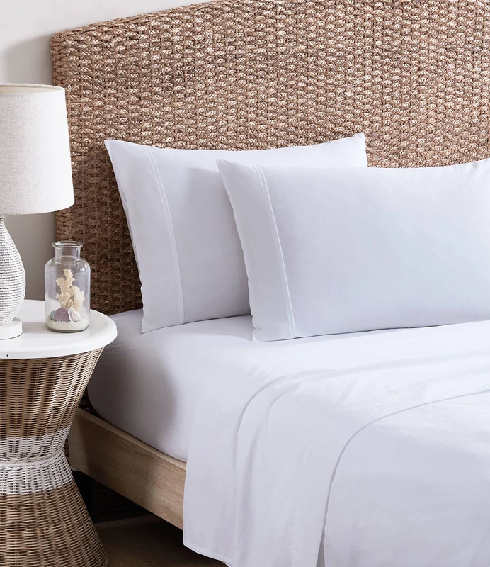 Tommy Bahama | Organic Collection | Sheet Set - 100% Cotton, GOTS Certified Organic, Ultra Soft & Breathable, Softens with Each Wash, Queen, White
