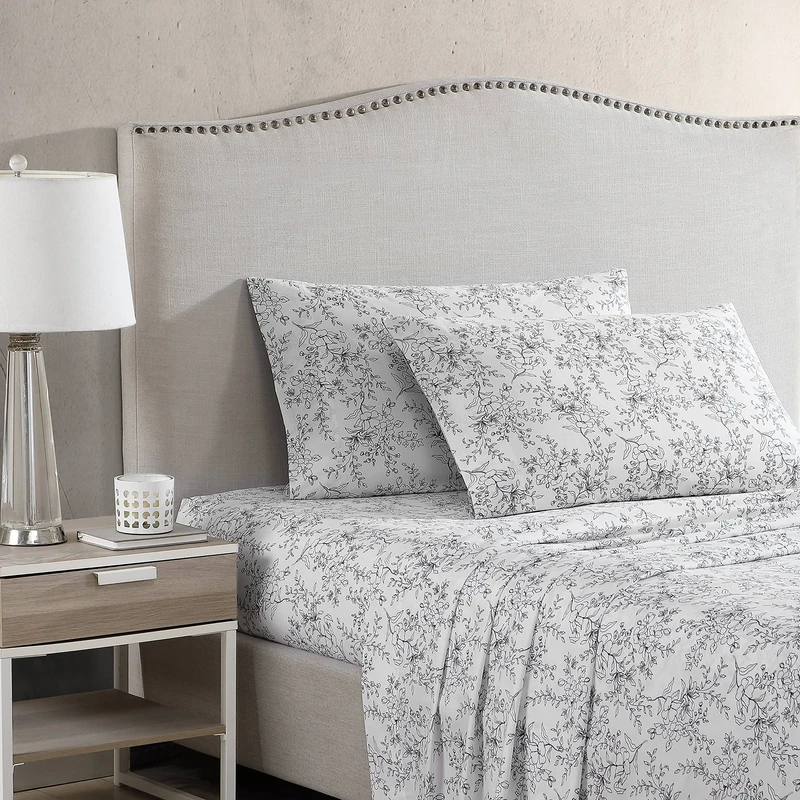 Stone Cottage - King Sheets, Cotton Percale Bedding Set, Crisp & Cool Home Decor (Hawley Floral, King)