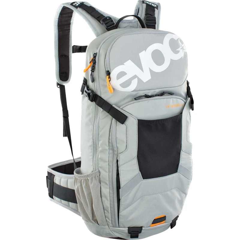 EVOC FR ENDURO 16 technical bike backpack for bike tours (LITESHIELD BACK PROTECTOR 95%, helmet holder, protectors, tool compartment, hydration bladder compartment 3l, Size: S), Stone Grey