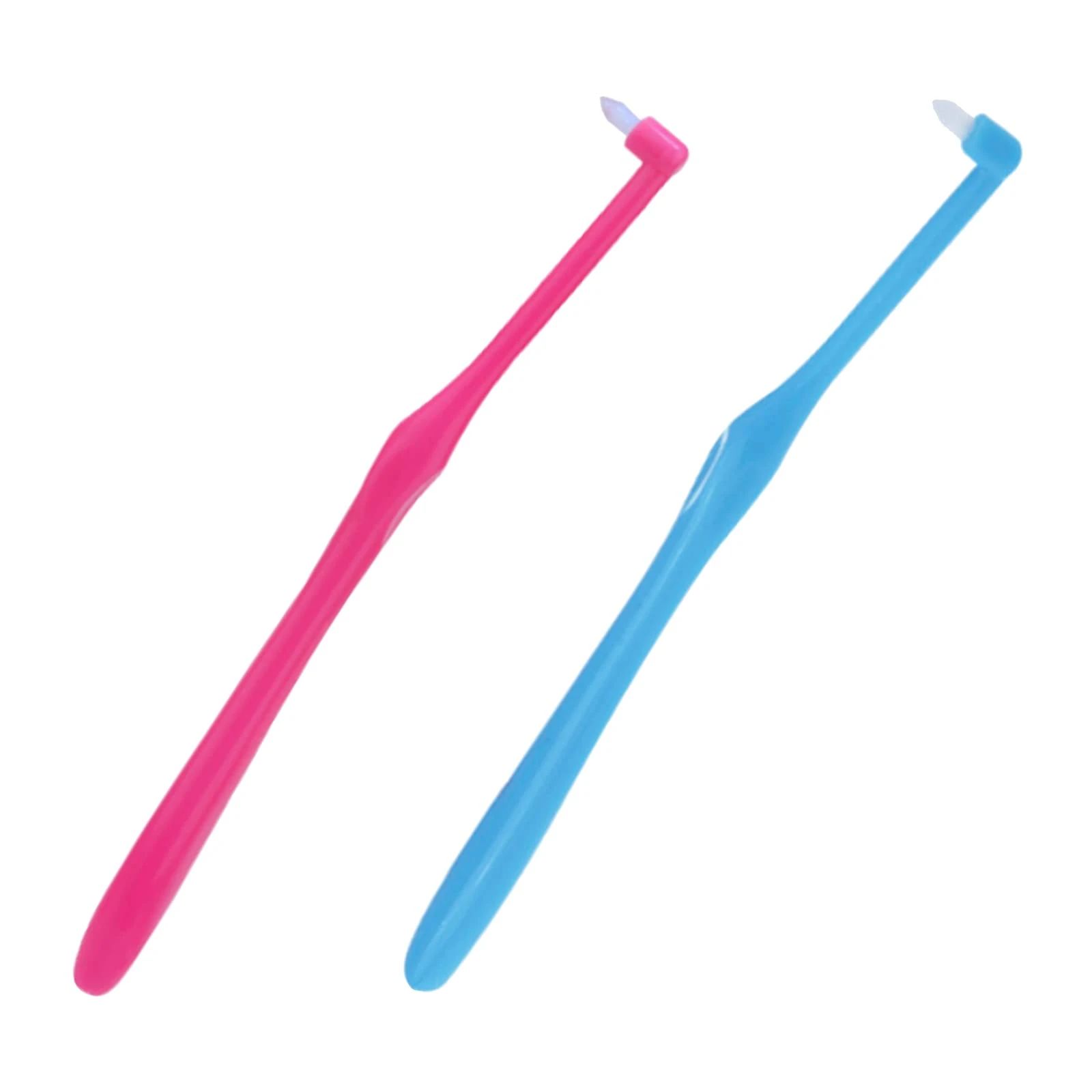 通用 2Pcs Interspace Compact Soft Toothbrush Medium Gum Single Tufted Brush for Sensitive Gums Deep Cleaning (Light Blue, Pink)