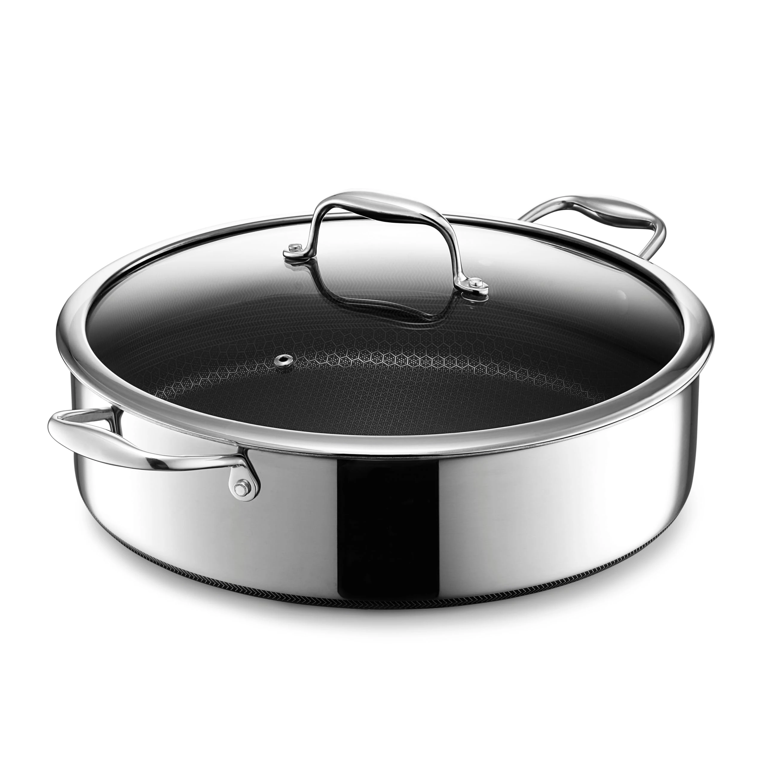 HexClad Hybrid Nonstick Sauté Pan and Lid, Chicken Fryer, 6.6 Litre, Oven-Safe, Compatible with All Cooktops