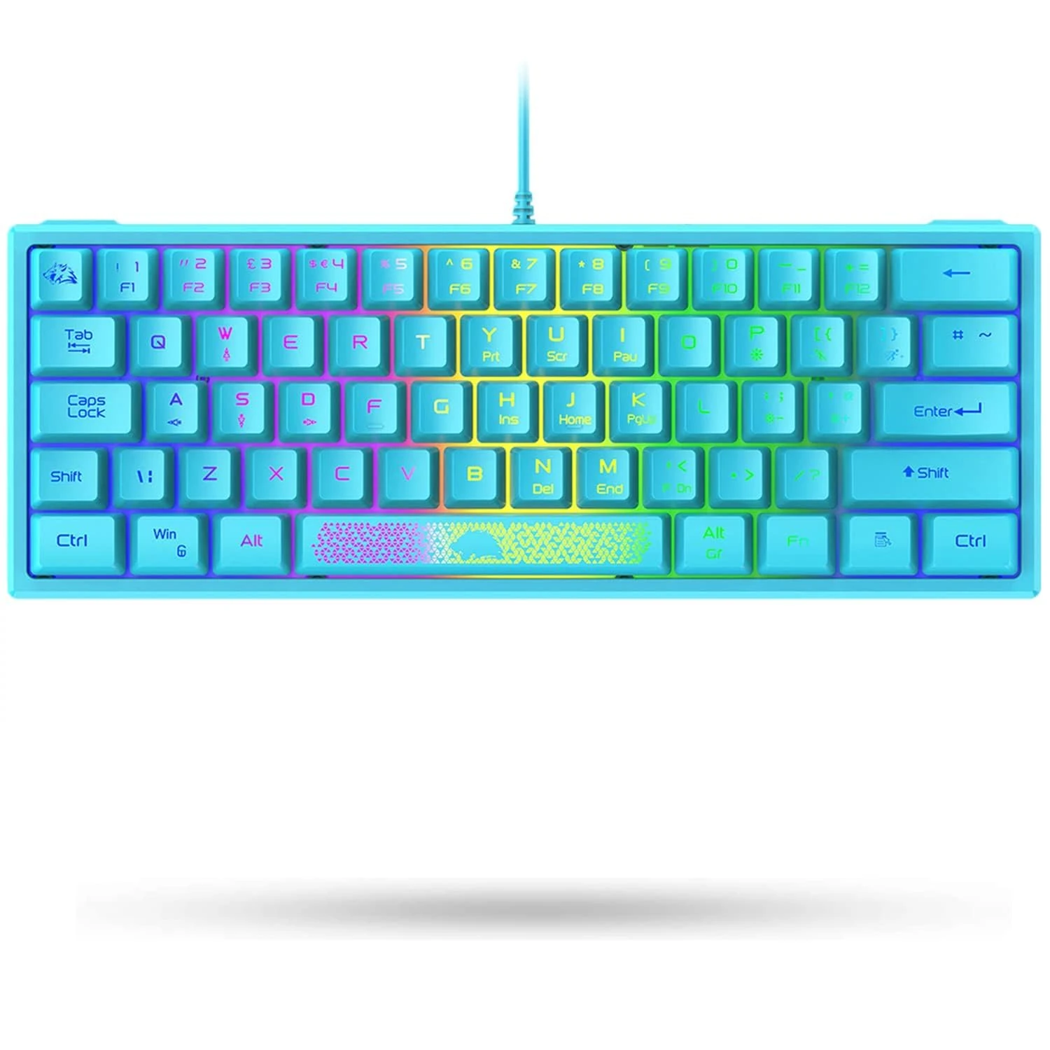LexonElec K61 60% Percent Compact Gaming Keyboard Blue Keycaps UK Layout, RGB Illuminated LED Backlit Light up Wired Keyboard Mechanical Feel Ergonomic Shortcut for PC Laptop MAC Gamer Travel