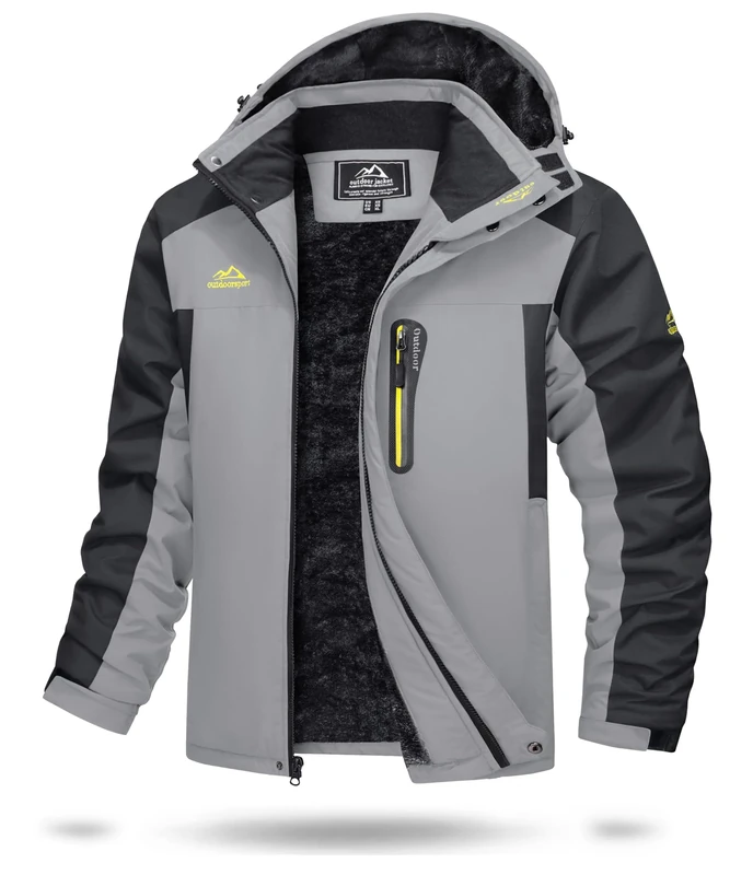 TACVASEN Mens Softshell Jackets Outdoor Waterproof Jacket Thick FleeceWinter Coat for Skiing Work Hiking Light Grey,S