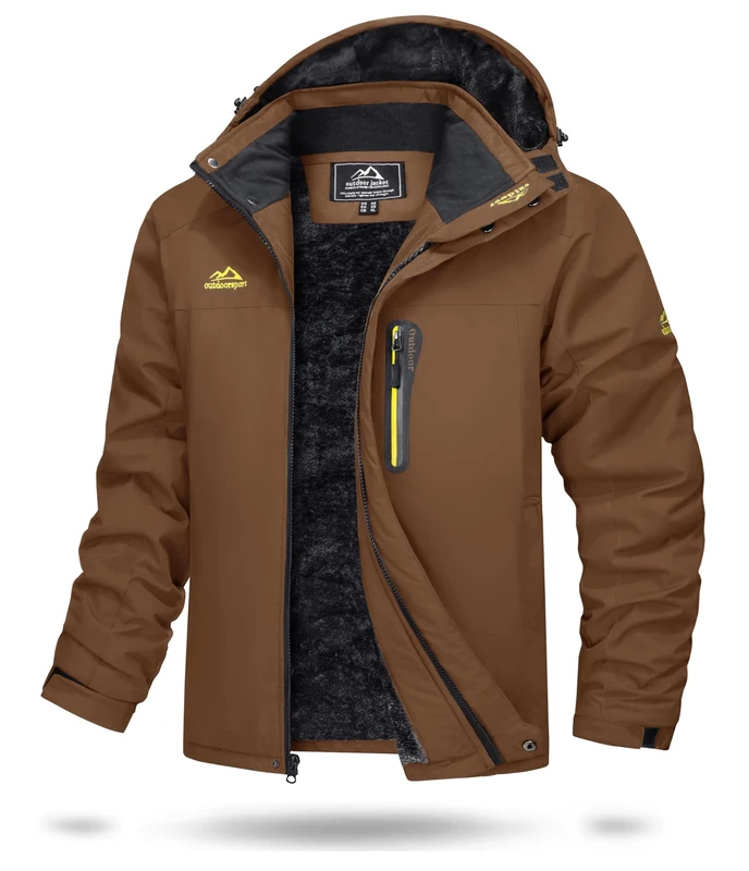 TACVASEN Men's Winter Jacket Warm Fleece Waterproof Jackets Windproof Outdoor Work Coat with 5 Zip Pockets Coffee,XL