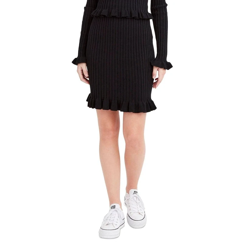 BCBGeneration Women's Mini Sweater Skirt with Ruffle Hem, Black, Medium