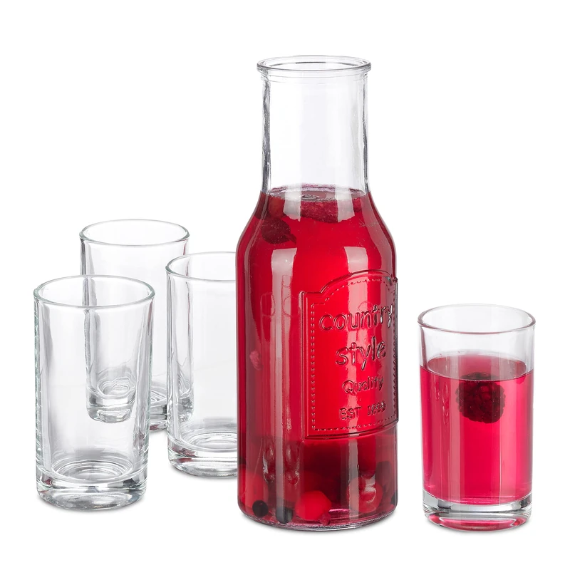 Relaxdays Water Carafe with Glasses, 5 Part Set, 1 L Jug, 220 ml Capacity, Kitchen, Homeware,Transparent