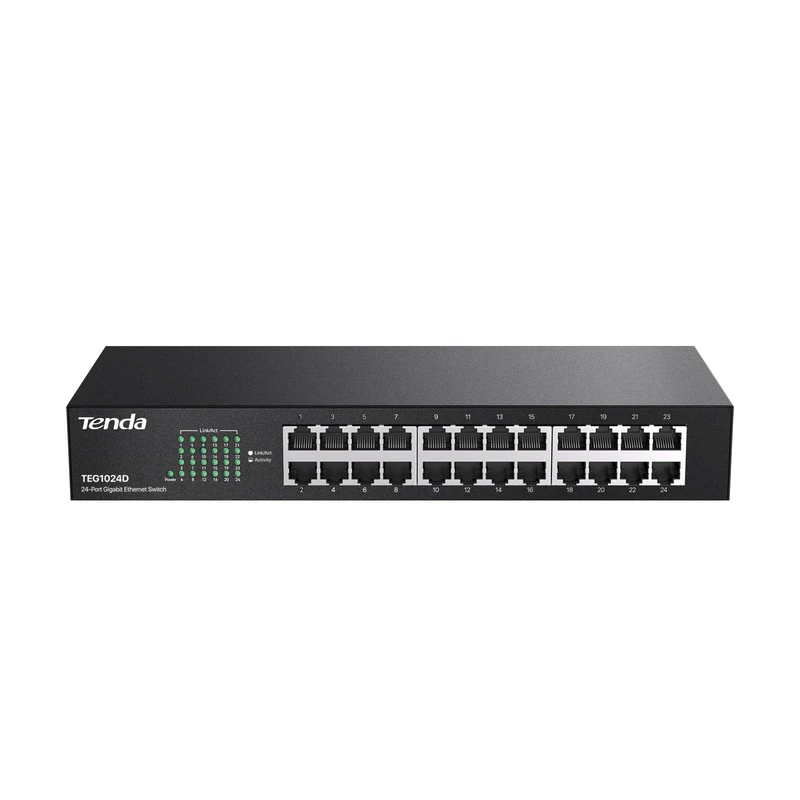 Tenda 24-Port Gigabit Ethernet Switch Unmanaged Network Switch (Fanless, Plug and Play, Desktop / Wall / Rack Mounting, 6kV Lightning Protection, Steel Case)(TEG1024D)