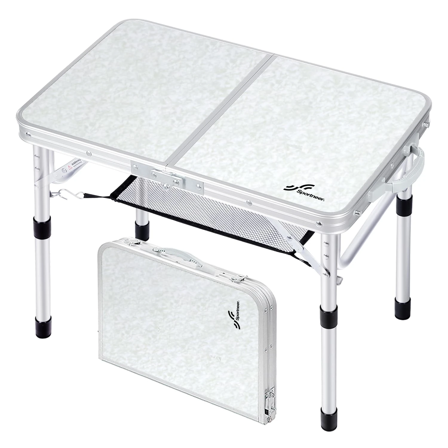 Sportneer Folding Camping Table, Adjustable Height Small Folding Table Portable Camp Tables (23.6" L x 15.7" W (2 Height)) with Mesh Layer for Outdoor Camp Garden Picnic BBQ Dining Cooking