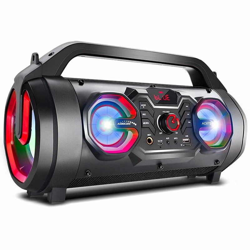 Audiocore AC875 Bazooka Portable Bluetooth Speaker Boombox 30W (20W + 5Wx2) IPX4 Splashproof/Radio/microSD/Aux-In/USB/Lighting/Microphone Port