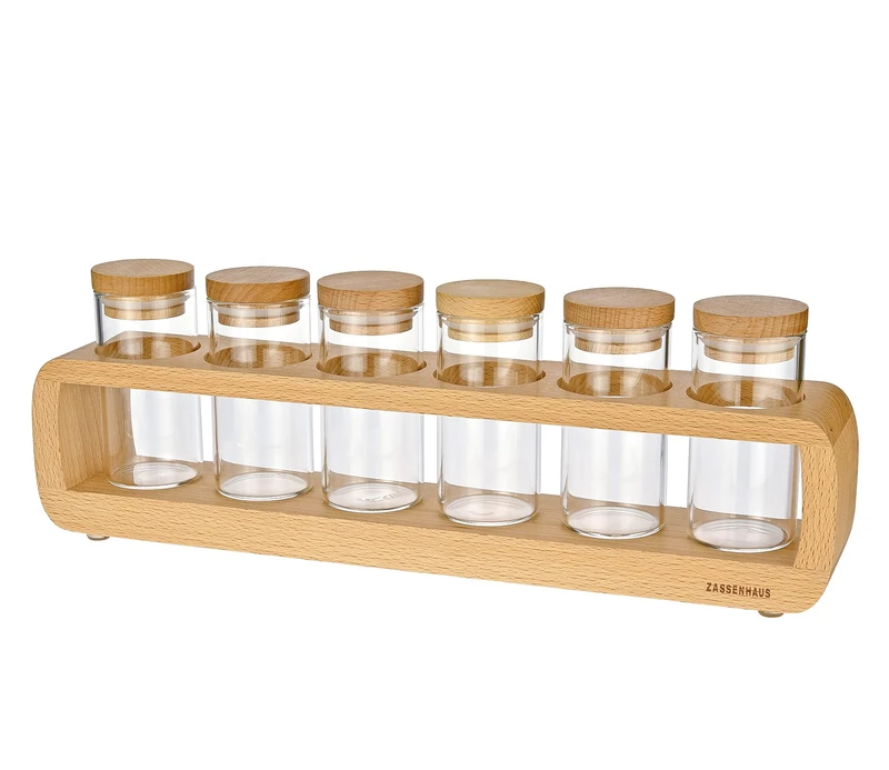 Zassenhaus Beech Spice Rack with 6 Borosilicate Jars