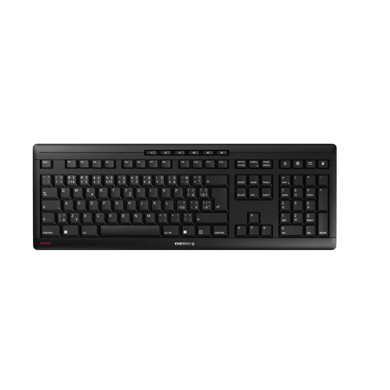 CHERRY STREAM KEYBOARD WIRELESS, Cordless Keyboard, Czech/Slovak Layout (QWERTZ/QWERTY), 2.4 GHz RF, Quiet Keys, Battery-Operated, Black