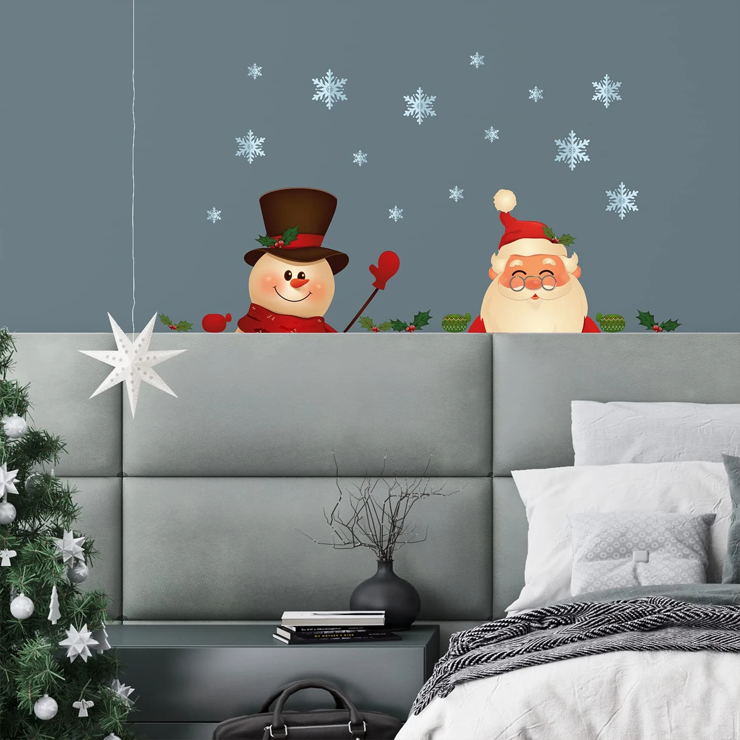 WALPLUS Christmas Decorations Wall Stickers Peeking Santa and Snowman Stickers Set Wall Art Display Decals Living Room Sale Clearance Home Living Room Bedroom DIY Gift