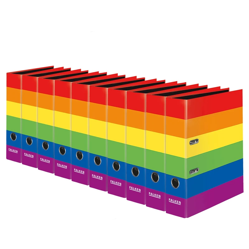 Original Falken 10-pack motif folder Harlequin. Made in Germany. 8 cm wide DIN A4 ring binder file folder letter file Rainbow office folder plastic folder rainbow slotted folder - Image 1