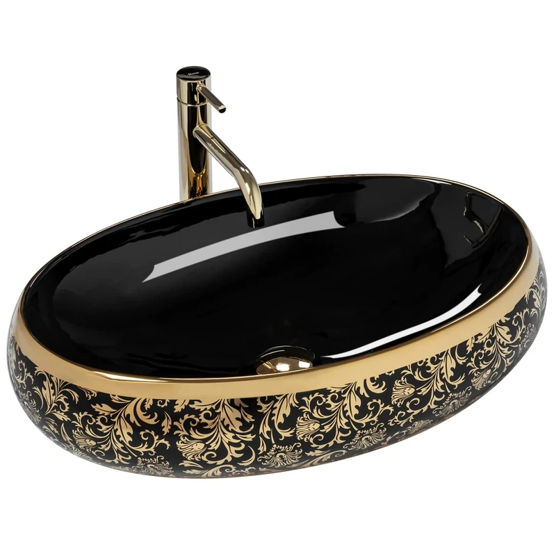 Rea Bathroom Sink Made of Ceramic Meryl Black - Black/Gold - REA-U8811
