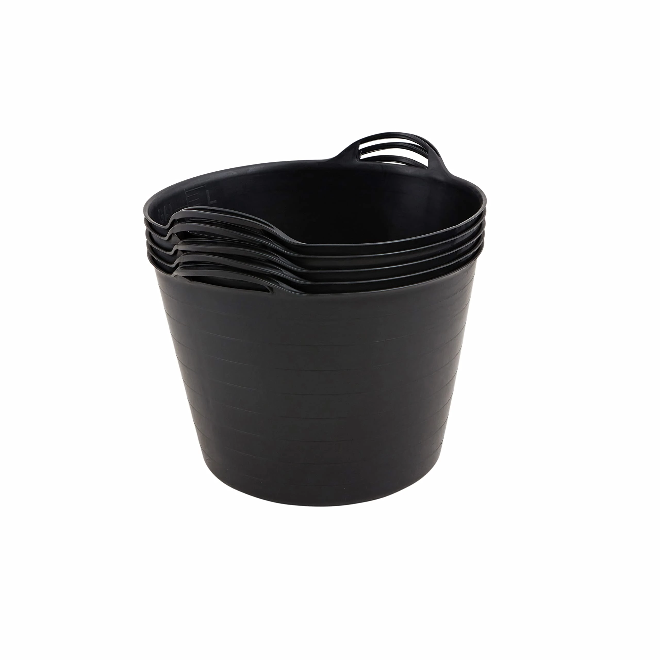 BiGDUG Plastic Flexi Tubs (42 Litre) - Pack of 5 - Black - Heavy Duty Trugs Flexible Storage Bucket - Multi Purpose Round Container