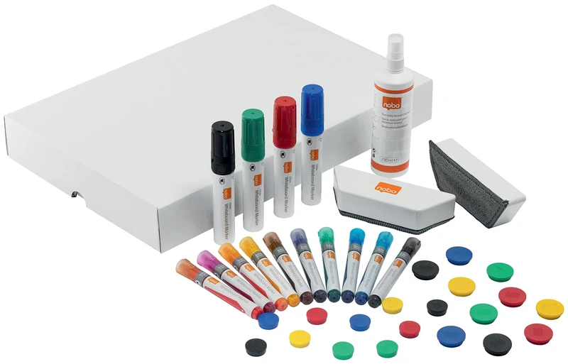Nobo Whiteboard Accessory Kit, Includes Whiteboard Pens, Erasers, Magnets & Cleaning Spray, Move & Meet Collaboration System, 1915566