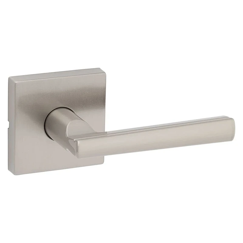 Kwikset Montreal Passage Lever with Square Rose in Satin Nickel