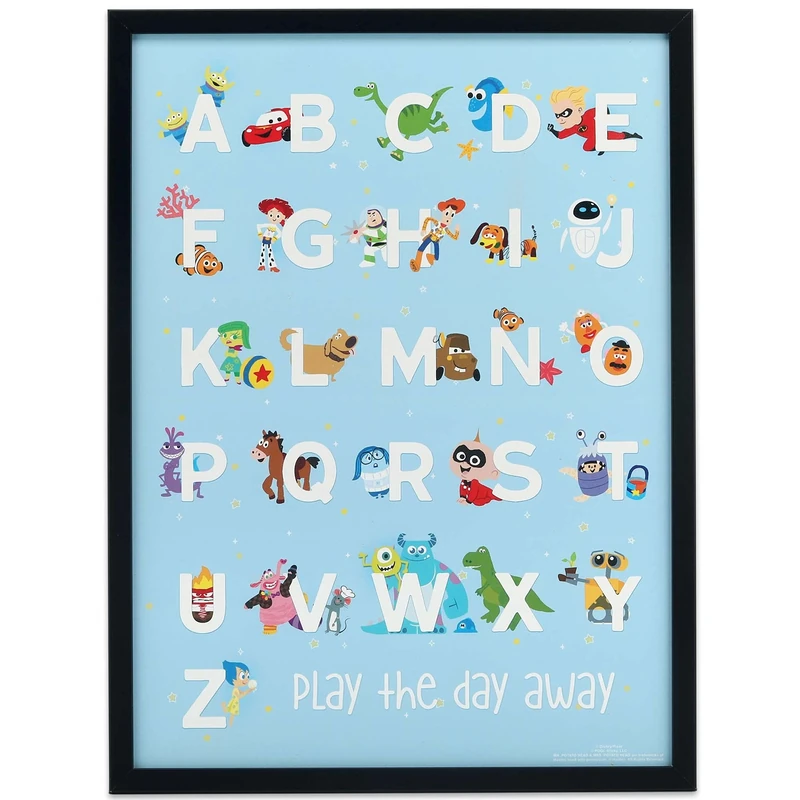 Open Road Brands Disney Pixar Alphabet Framed Wood Wall Decor - Large Pixar Movie Wall Art Featuring Toy Story, Cars, The Incredibles and More - Image 1