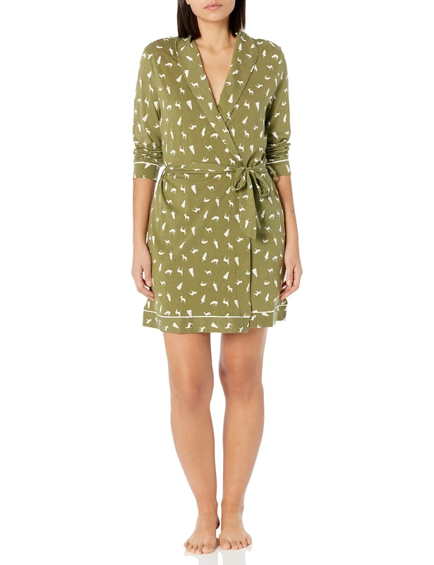 Cosabella Women's Ski Trip Robe Bathrobe, Aloe Woodland, Medium