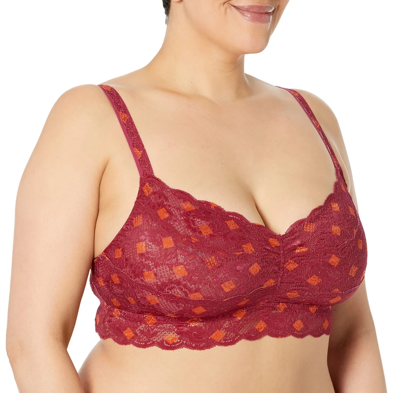 Cosabella Women's Say Never Printed Extended Sweetie Bralette Bra, Opaque, Diamond Deep Ruby, 2X US