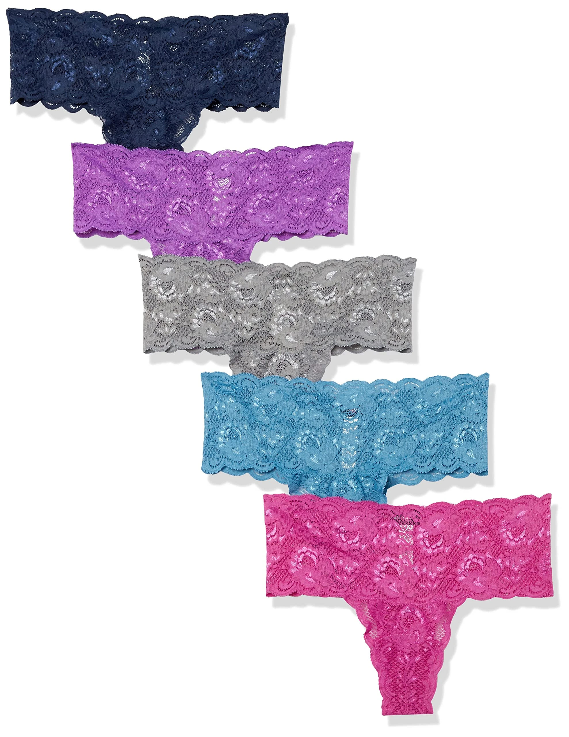 Cosabella Women's Say Never Comfie Thong 5 Pack, Navy Malawi Cyclamen Cape Fuchsia Platinum, M-L