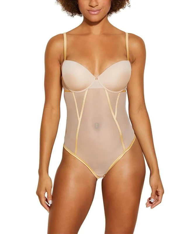 Cosabella Women's Sardegna Padded Underwire Bodysuit Lingerie, Camel/Gold, M