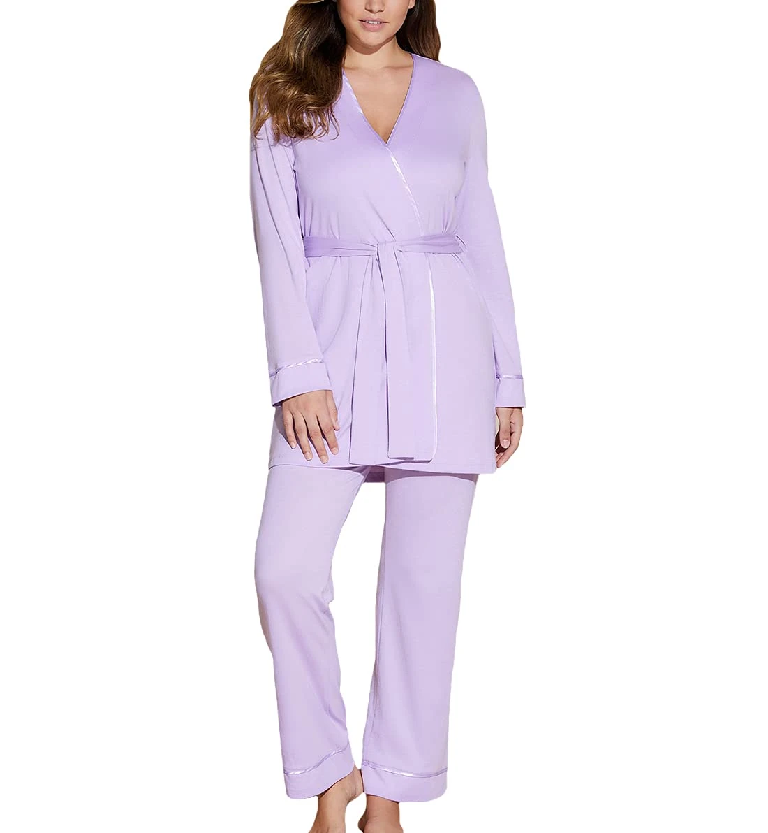 Cosabella Women's Bella Curvy Racerback Camisole, Trousers & Robe Set Pajama, ICY Violet/ICY, S (Pack of 3)
