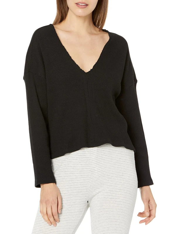 Cosabella Women's Britt Deep V Top Lounge, Black, Medium