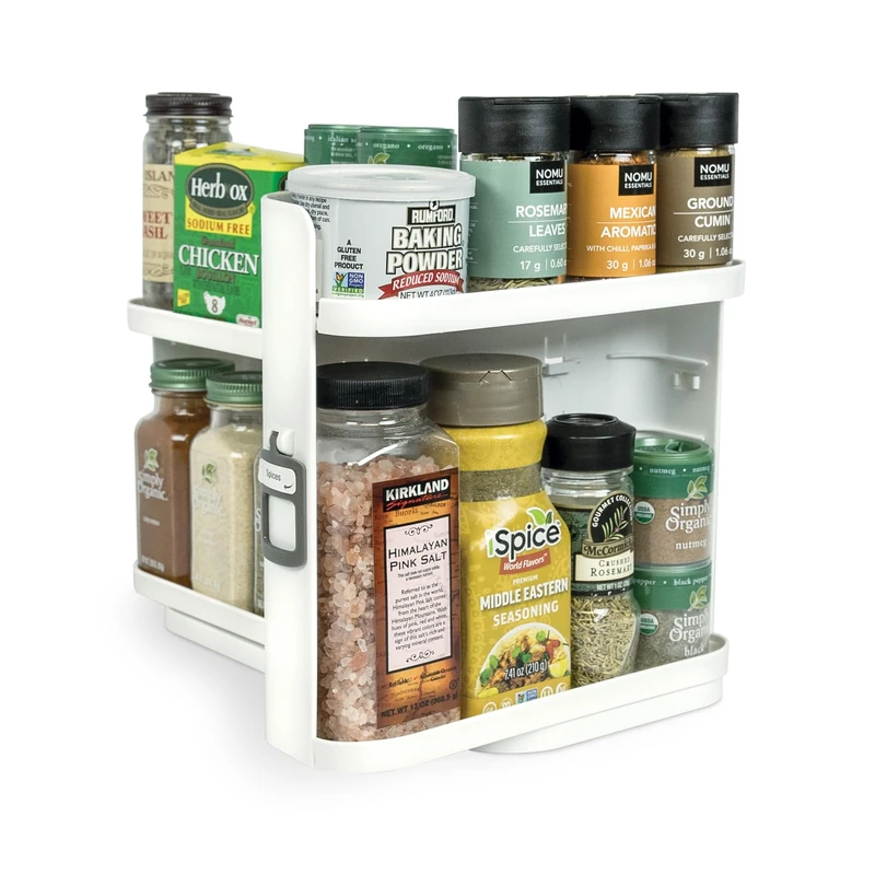 Cabinet Caddy SNAP! (White | Pull & Rotate Spice Rack Organizer| 3 Snap-In Acrylonitrile Butadiene Styrene Shelves Adjust for 5 Levels of Storage | Magnetic Modular Design | Non-Skid Base | Inside