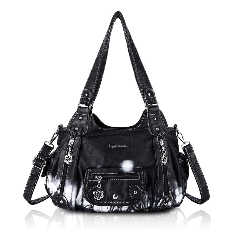 Angel Barcelo Womens Purses and Handbags PU Leather Shoulder Bag Fashion Hobo Bags for Girls, Fashion Black, One Size