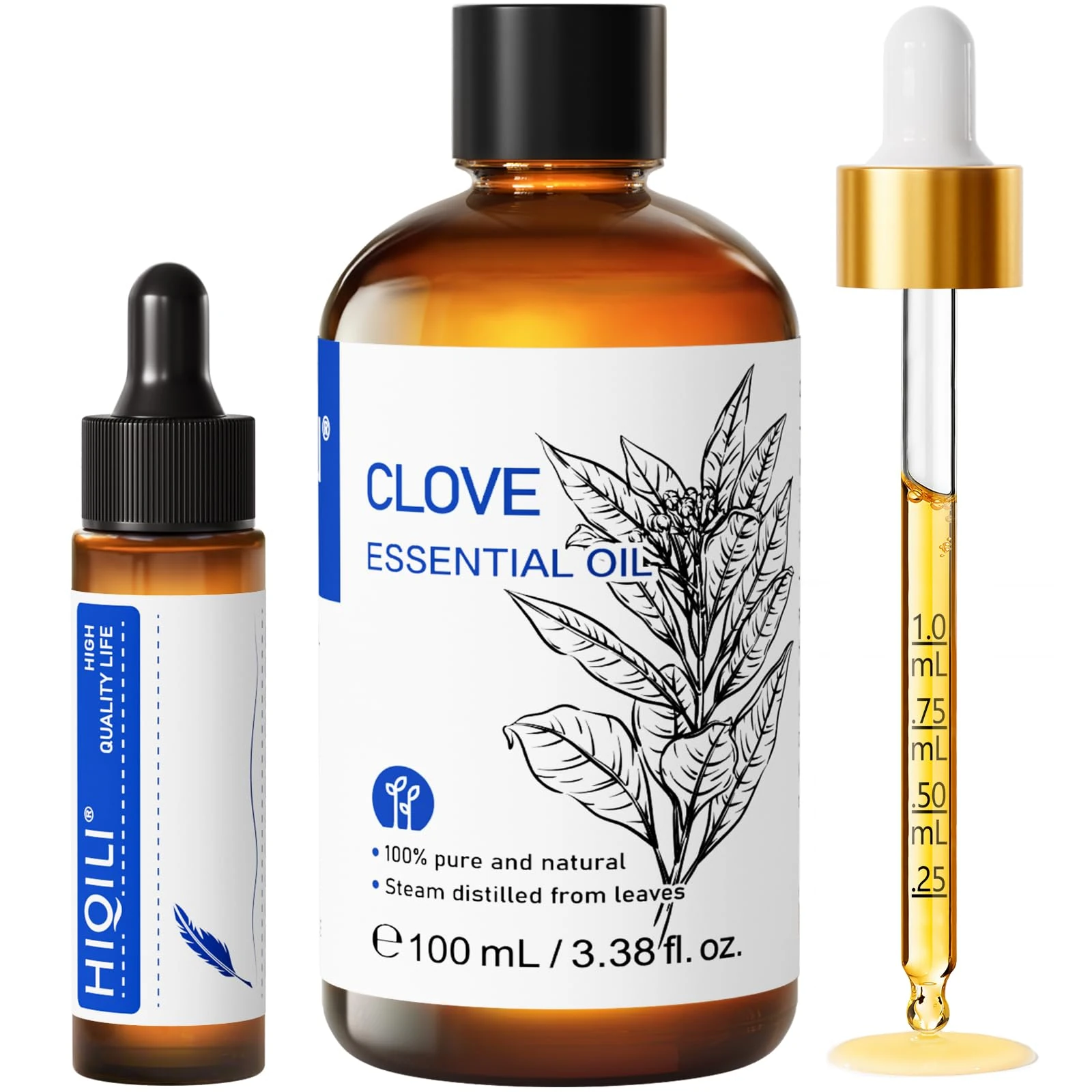 HIQILI Clove Oil for Toothache Pain Relief, Pure & Natural Essential Oils for Teeth and Gums, Aromatherapy, Diffuser, Hair & Skin, DIY Spray - 100ML