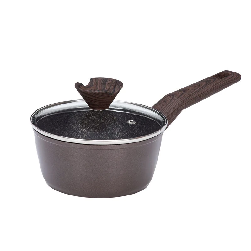RESTO 93017 Casserole with Glass lid 16 cm -1,5 Liters Saucepan - Made of Forged Aluminium with Four-Layer Marble Non-Stick Coating
