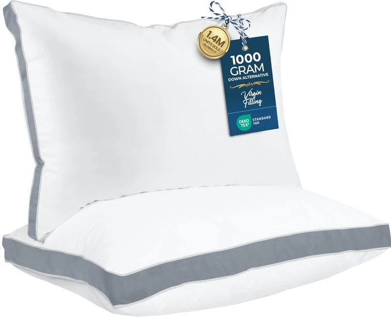 Utopia Bedding Gusseted Pillow (2-Pack) Premium Quality Bed Pillows - Side Back Sleepers - Grey Gusset - Queen - 18 x 26 Inches (UB760-2)