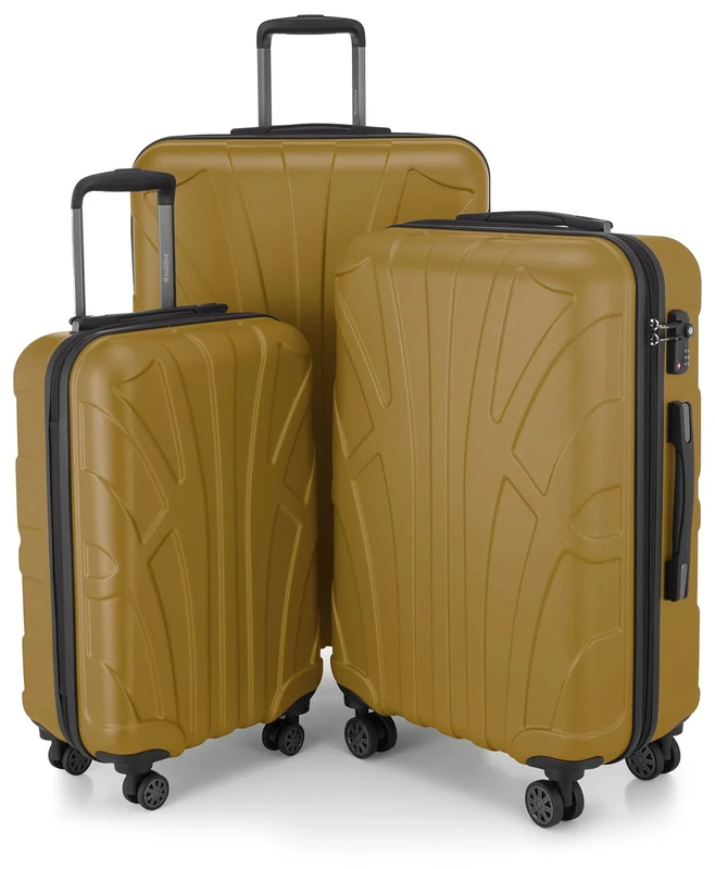 SUITLINE - Set of 3 hardshell suitcases, Travel suitcases, Trolley, rigid luggages, TSA, (55 cm, 66 cm, 76 cm), 100% ABS, mat, Autumn gold - Image 1