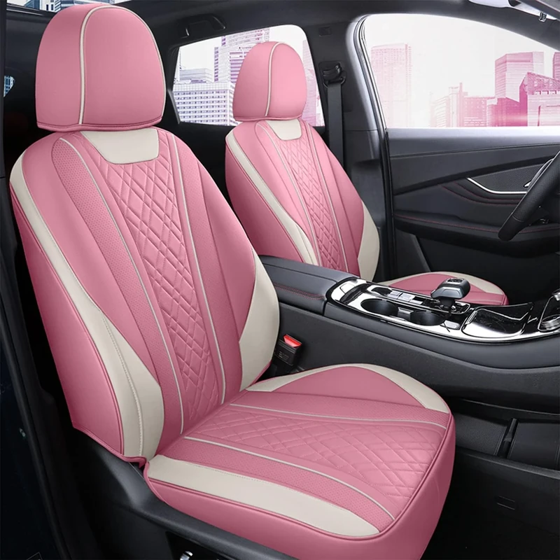 SanQing Car Seat Covers Full Set, Super Luxurious Heavy Duty Waterproof Leather Automotive Vehicle Cover for Cars SUV Pick-up Truck, Universal Non-Slip Seat Pink Car Accessories (PINK)