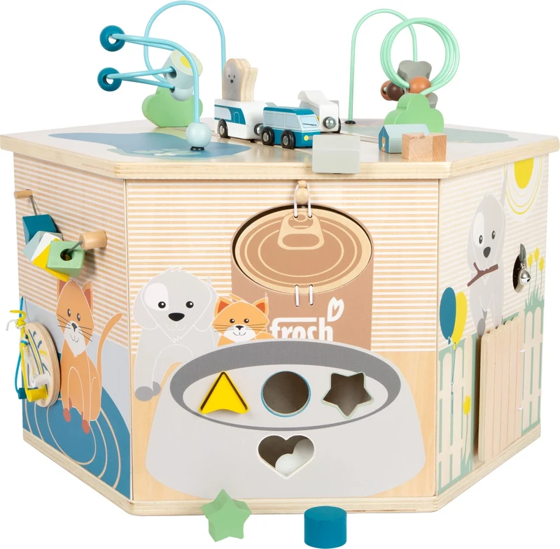 Small Foot 12231 XXL Pets Wooden Motor Activity Cube, extra-large insert/motor activity, multifunctional, ages 1+ years