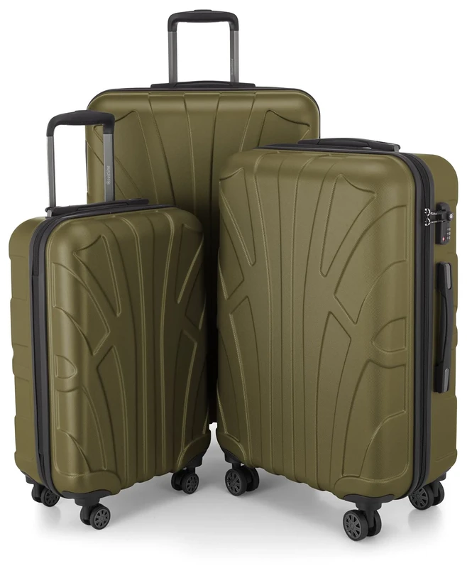 SUITLINE - Set of 3 hardshell suitcases, Travel suitcases, Trolley, rigid luggages, TSA, (55 cm, 66 cm, 76 cm), 100% ABS, mat, Avocado - Image 1