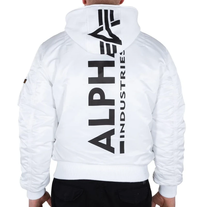 Alpha Industries MA-1 ZH Back Print Bomber Jacket for Men White/Black