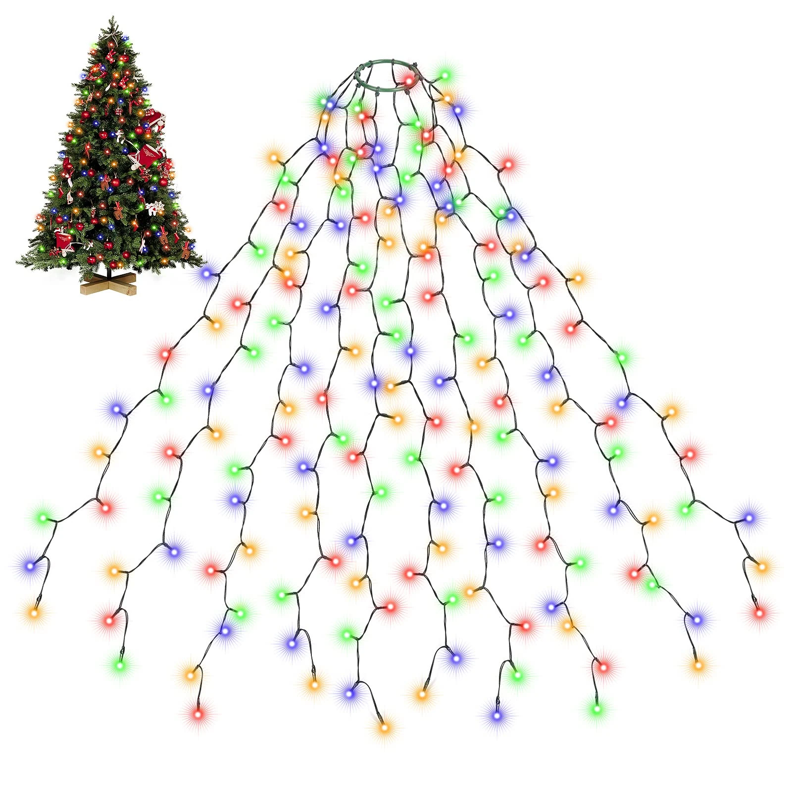 SALCAR Easy to Assemble Christmas Tree Lights, 3m x 10 Strands Christmas Fairy String Lights with 350 LEDs, 8 Modes with Memory & Timer Function, Multicolor Xmas Tree Lights for 7ft to 12ft Trees