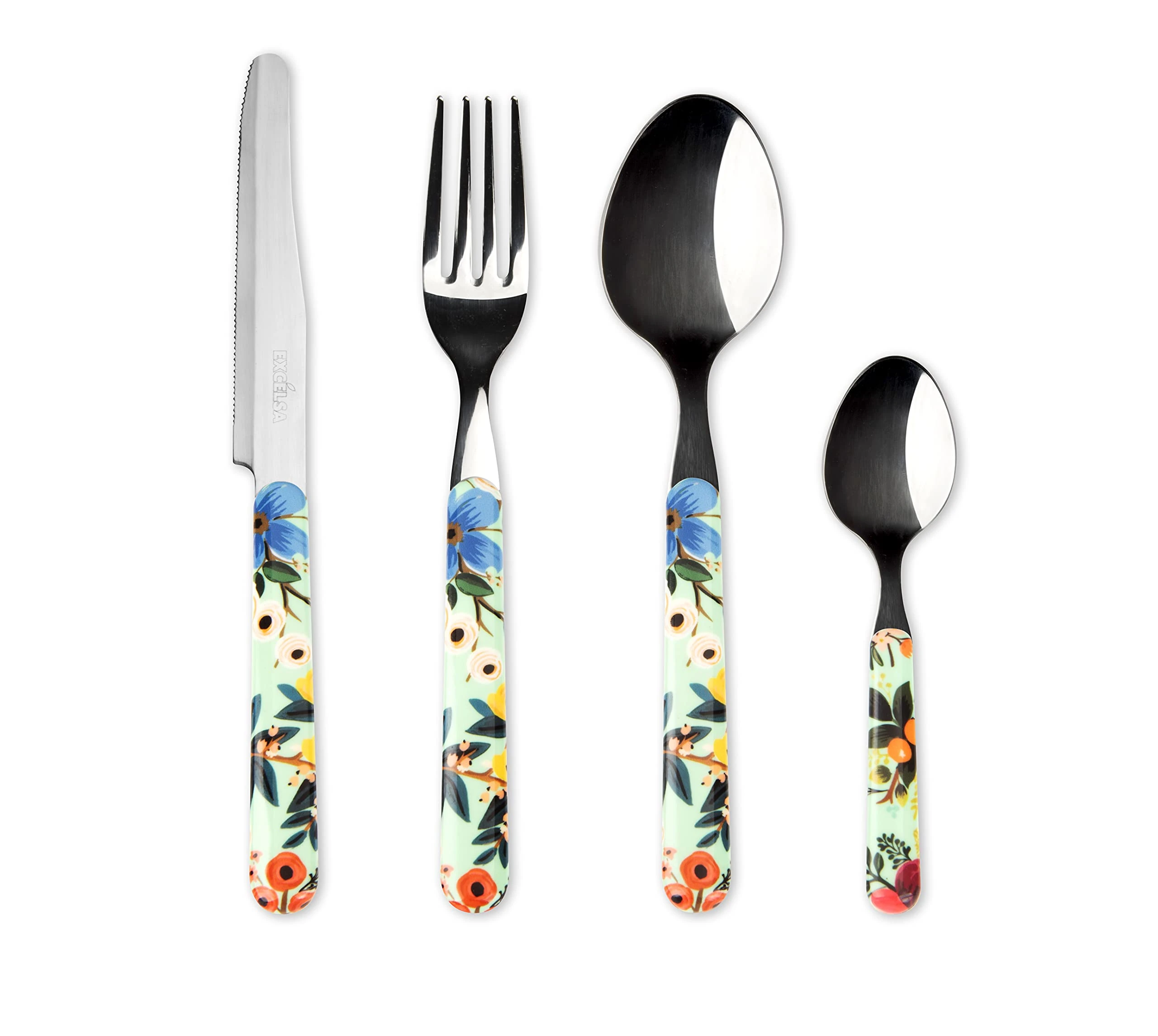 Excelsa Fiori Frida Set of 24 Cutlery for 6 People, 18/0 Stainless Steel, Coloured Handle