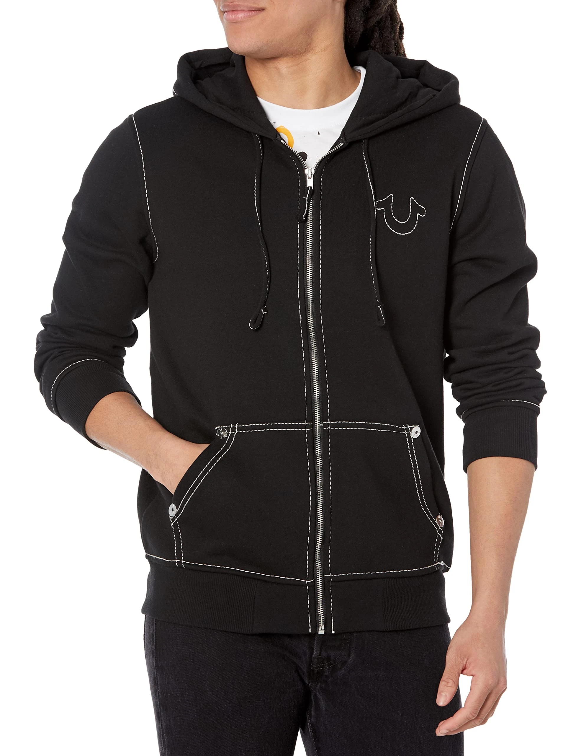 True Religion Men's Big T Zip Up Hoodie, Jet Black, S